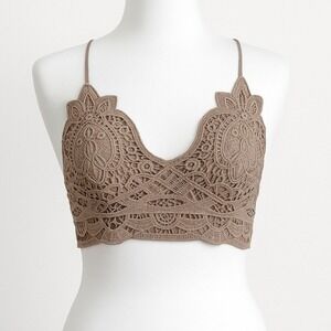 True by Rue21 Crochet Lace Bralette Top | XS | Beige Boho Floral Festival Crop